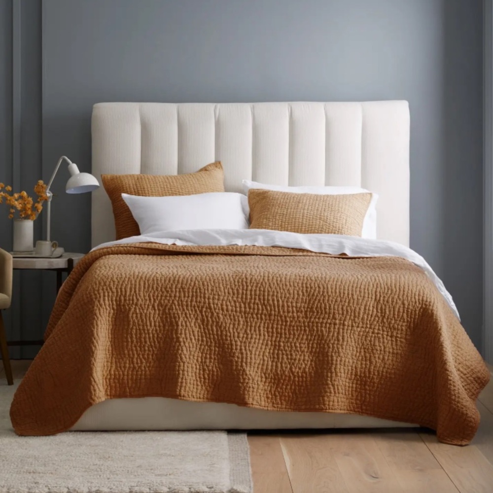 NWOT QUINCE European Linen Cotton Stitch Quilt Set King/C King Terracotta 7886 - Picture 4 of 11